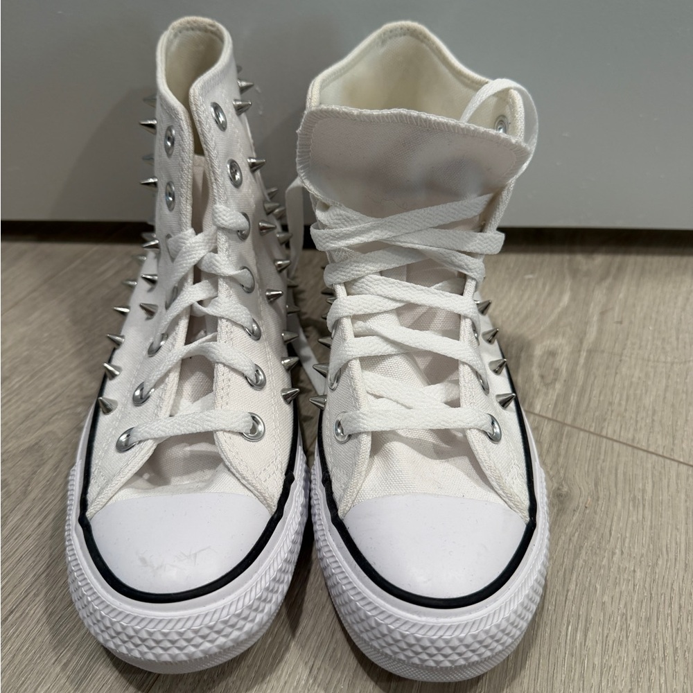 Converse White High-Tops with Silver Spikes - Picture 2 of 6